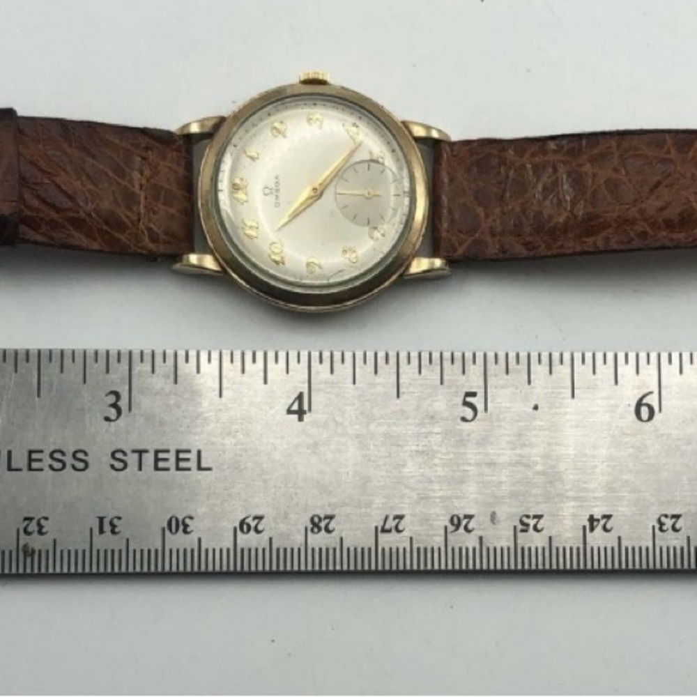 Omega Men’s WORKING 10k Gold Filled Vintage Watch with Brown Strap